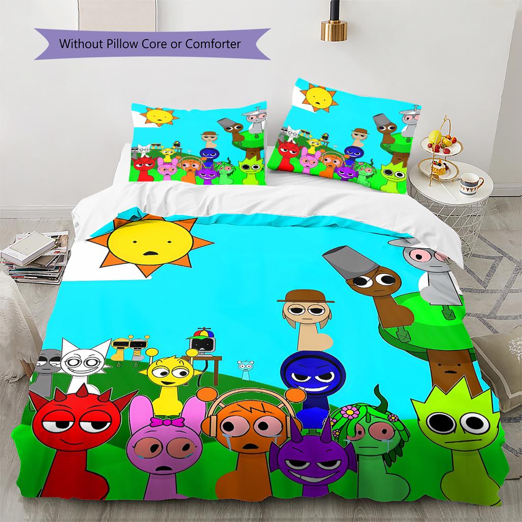 Pościel Wzór Sprunki, Zestaw Kołdra Poszewka na Kołdrę Poszewka na Poduszkę Domowy Prezent Urodzinowy (1 * poszwa na kołdrę + 2 * poszewki na poduszki, bez rdzenia)