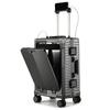 20 Inch Front Opening Multifunctional PC Aluminum Frame Carry On Luggage - Rechargeable Rolling Suitcase with Combination Lock & Spinner Wheels
