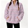 Women's Christmas Print Half Zip Pullover Long Sleeve Casual Top for Holiday Winter