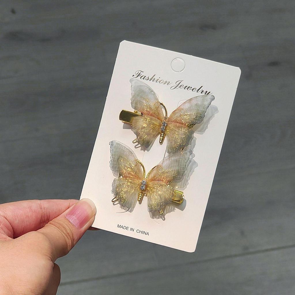 Gradient Butterfly Hairpin for Children - Cute Mesh and Alloy Duckbill Clip, Perfect for Hanfu and Fairy Styles