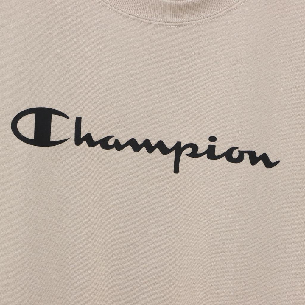 Champion Terry Short Sleeve Crew Neck Script TECH Sand Beige Women's Sweatshirt, Quick-Drying, Stretch, Logo, Weave® (CW-BS002),