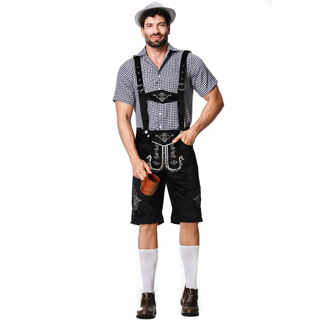 Beer Suit Overalls Set German Beer Suit Party Suit, Plaid Shirt Stage Performance Suit