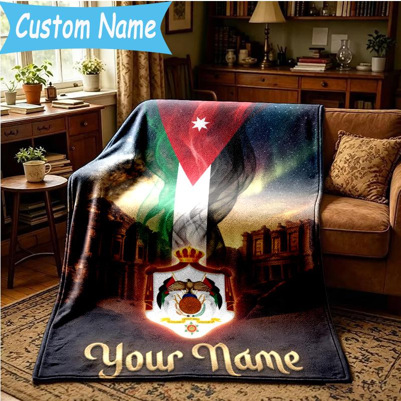 Custom Name Jordanian football Blanket Flannel Blanket for Camping, Hiking, Garden Parties, Picnic Essentials,gift for family and friend