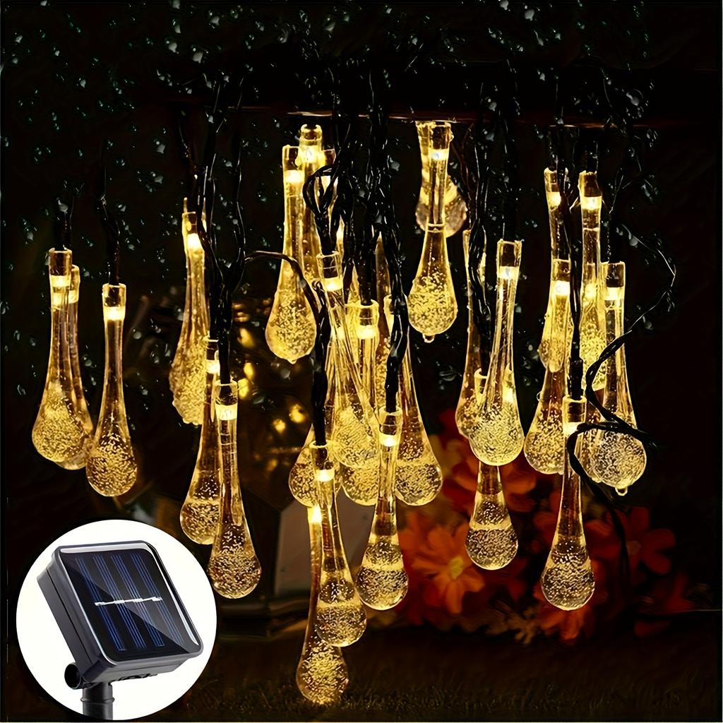 30 Leds Solar IP65 Yard Light Water Drop Lights, String Raindrop LightsSolar Festival Lamp for Birthdays Parties Christmas Decor