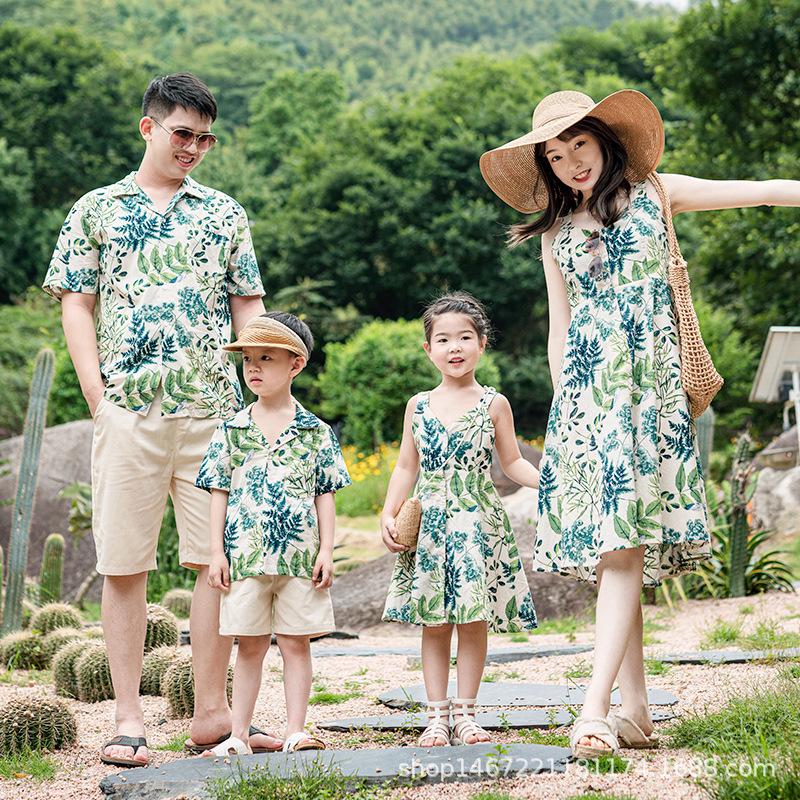 2024 Stylish Summer Beach Outfits: Father-Son Shirt Set & Mother-Daughter Dresses for Family Vacation