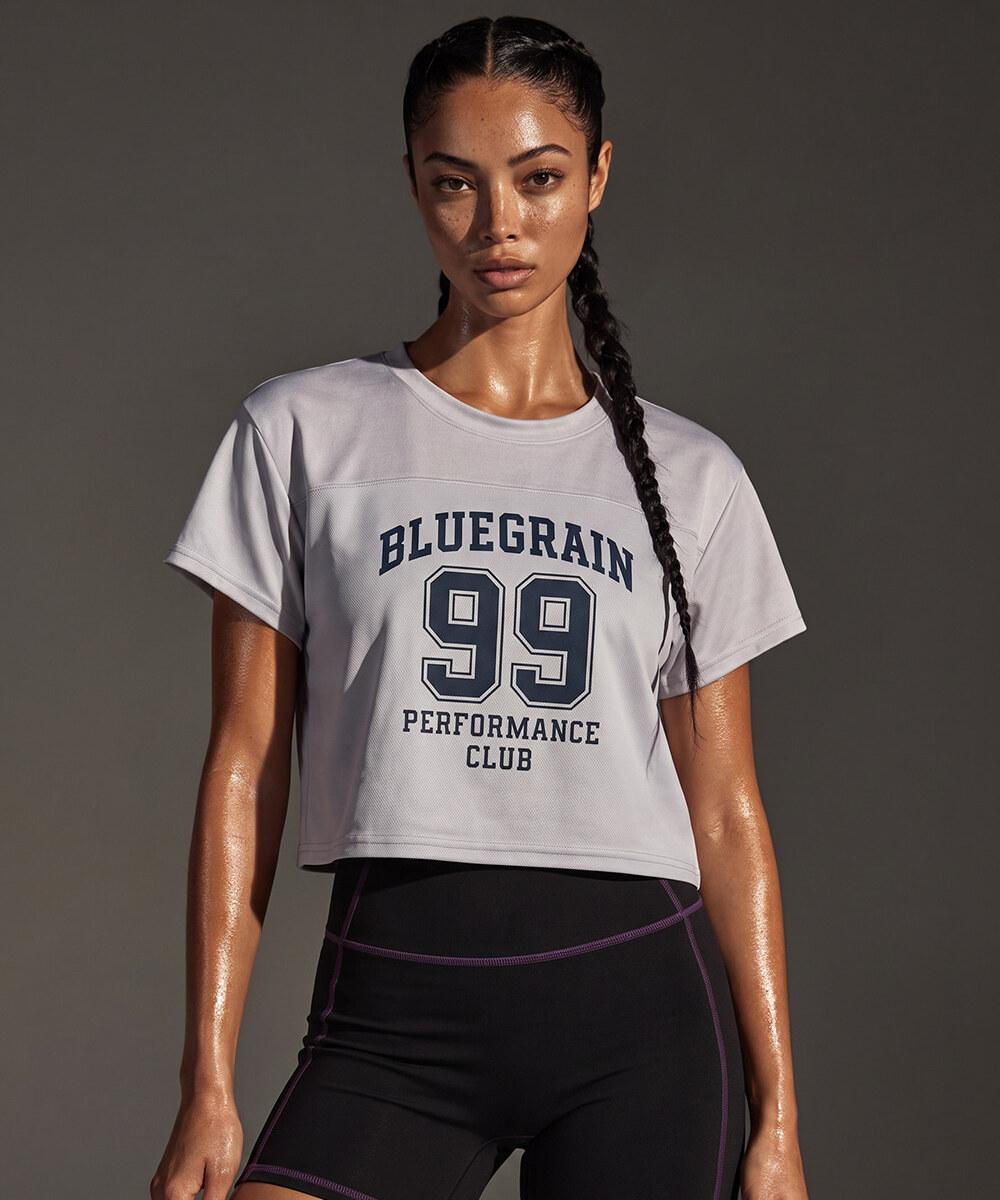 Blue Grain Mesh Jersey Crop T-Shirt Grey Gray/M
