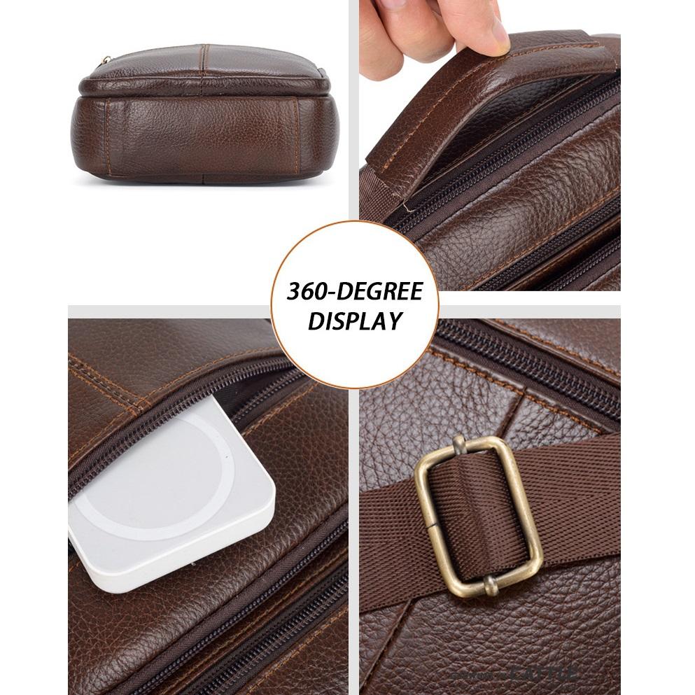 Top Grain Leather Men Messenger Bag Casual Daily Crossbody Shoulder Bag