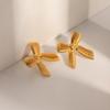 18K Gold Stainless Steel Bow Earrings: Colorfast Striped Studs for Women