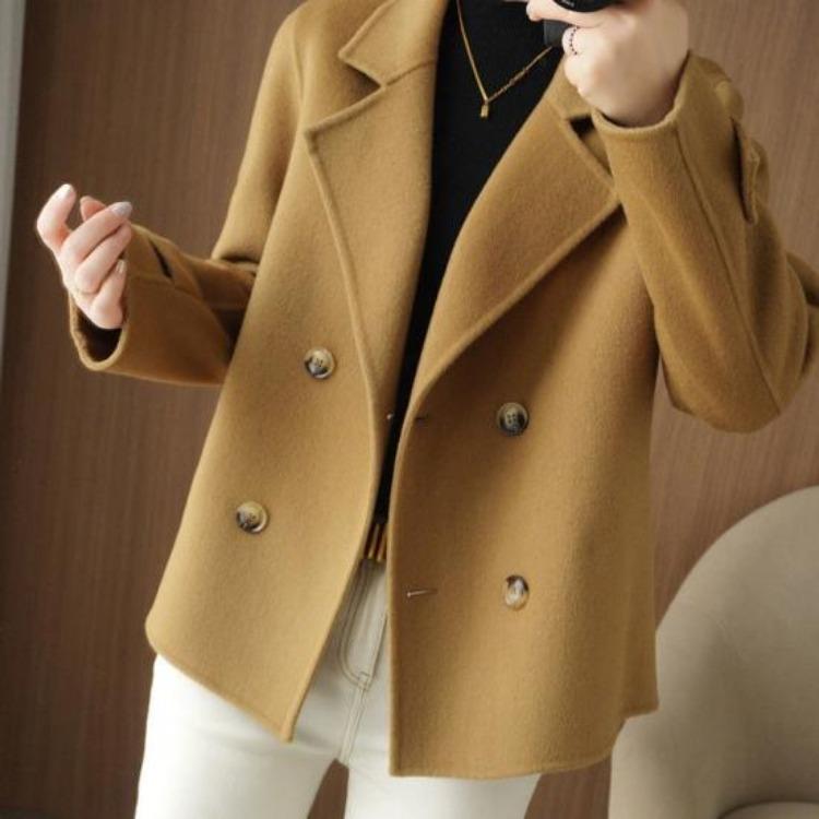 Winter Warm Women Woolen Coat Double Breasted Lapel Long Sleeve Business Jacket OL Commute Formal Loose Solid Color Thickened Coat