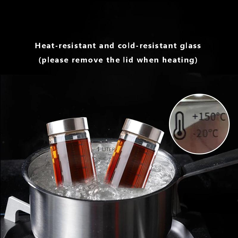 Sealed Bottle High Borosilicate Glass Liquid Orgnizer with Scale Strawberry Jam Storage Jars with Lid Orange Juice Dispenser