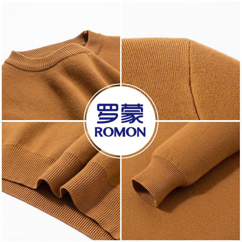 ROMON Men's Solid Round Neck Long Sleeve Sweater