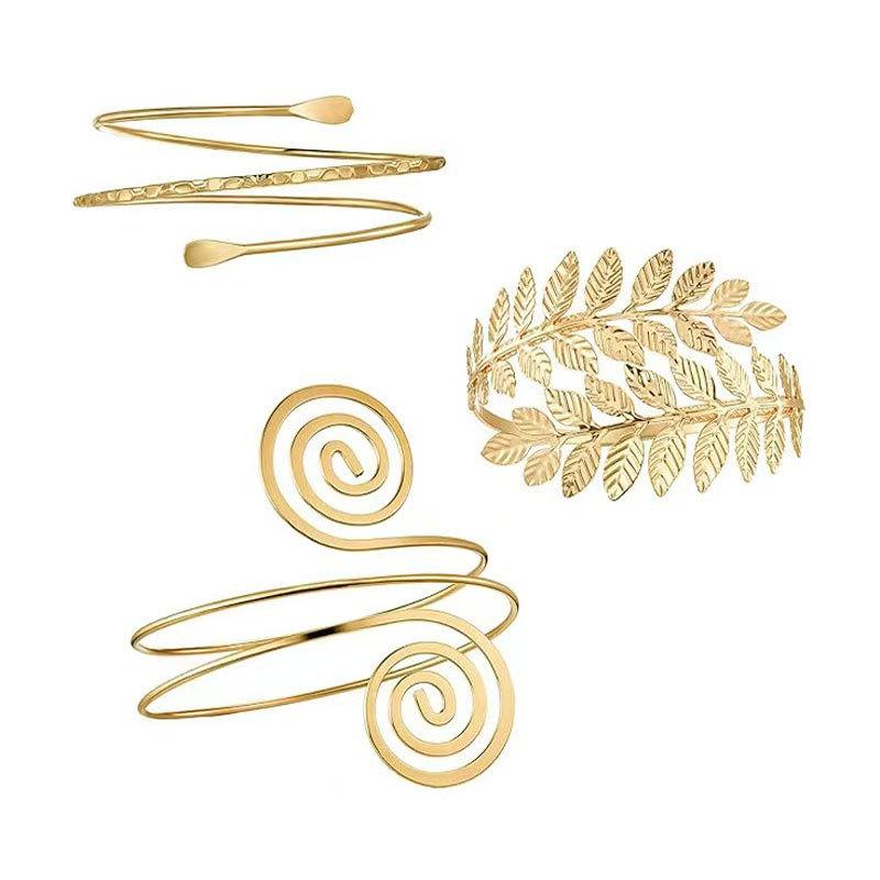Geometric Metal Arm Bangle Set: Adjustable, Hollow, Exaggerated Design for Women