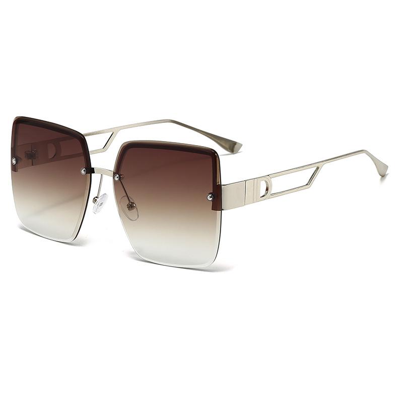 Women's High-end Oversized Metal Sunglasses with Letter D Design, Featuring UV Protection.