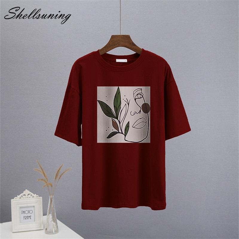 Shellsuning Abstract Character Graphic T Shirts Women Summer Soft Cotton Short Sleeve Tees Female Harajuku Chic Streetwear Tops