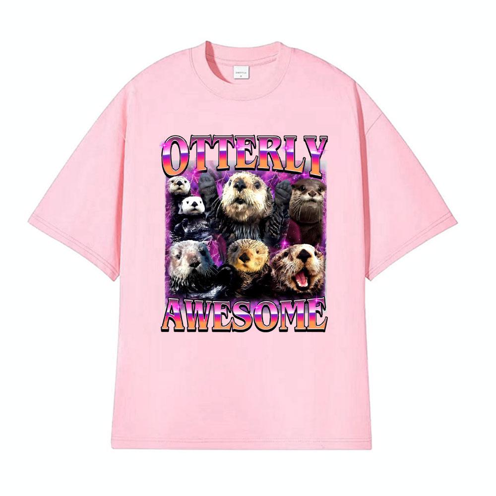 Otterly Awesome Vintage 90s Funny Otter Graphic Tshirts for Men Women Vintage Summer Tee Shirt Crewneck Oversized Loose T Shirt