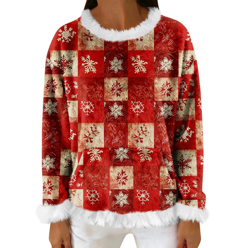 Bluză de trening casual din fleece pentru femei cu mânecă lungă, gât rotund, casual, confortabilă, croială largă, ușoară, bluză de trening din flanelă pentru femei