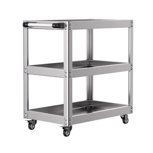 MISHIP Stainless Steel Tool Cart, Tool Wagon for Maintenance, 3 Tiers, 200kg Load Capacity, 67cm Wide x 37cm Deep x 75cm High, with Swivel Casters and