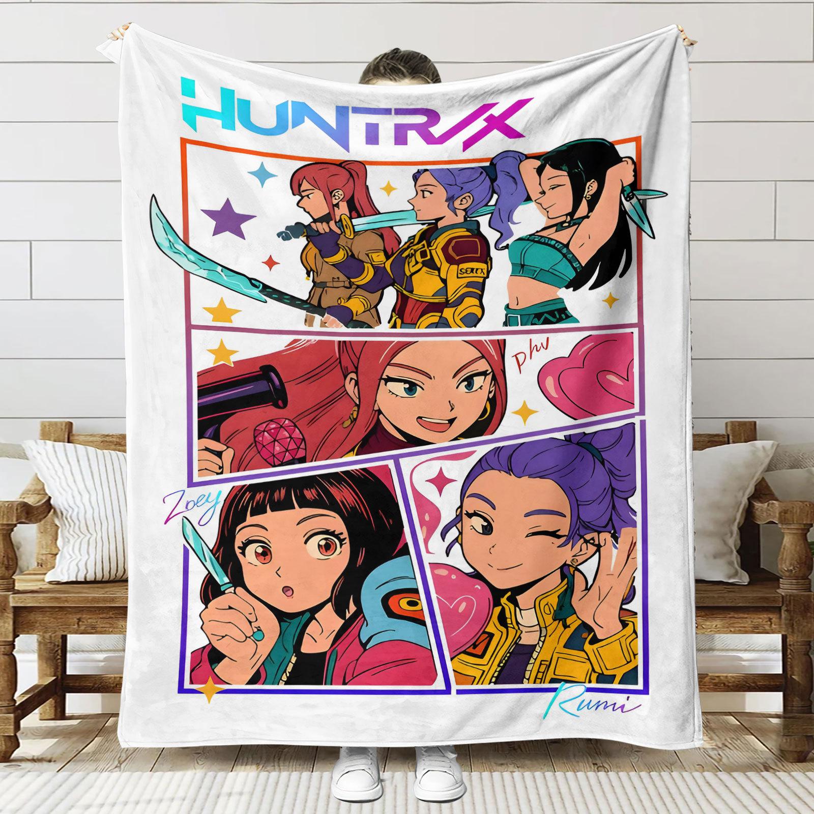 

Huntrix Flannel Blankets Demon-Hunters Bedroom Sofa Blankets Soft Throw Blanket Warm Birthday Gifts For Girls Home Decorations 75x100cm