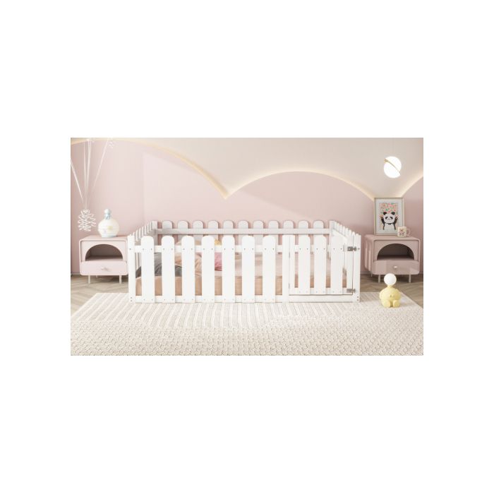 Lit d'enfant - MUVOE - 140 x 200 cm - Bois massif - Blanc - Design avec porte