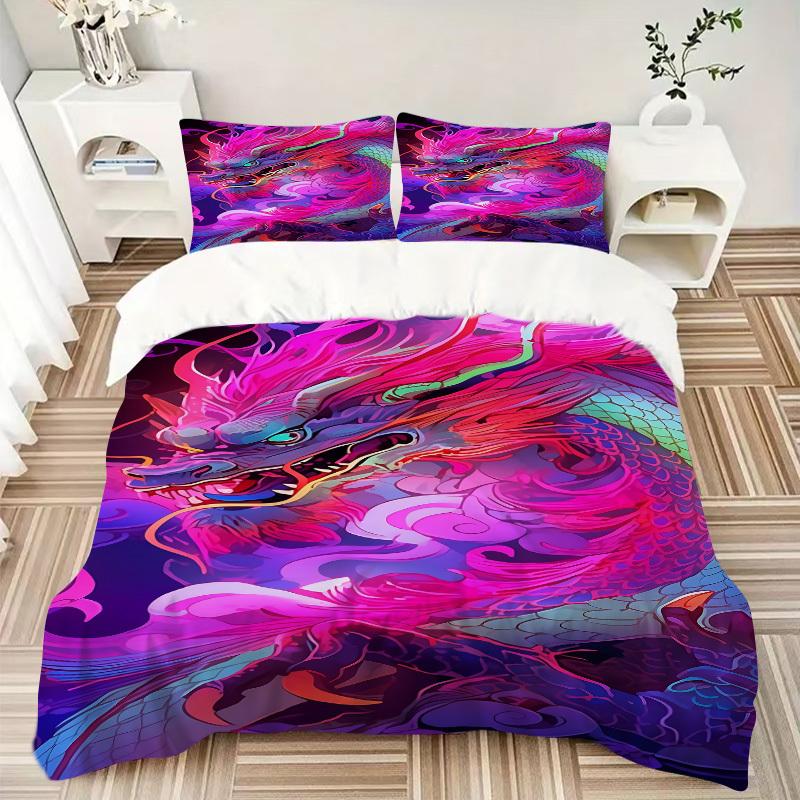 3pcs Dragon Art Duvet Cover Set - Includes 1 Duvet Cover and 2 Pillowcases, No Quilt Core, All-Season Home Decor Yy251111022