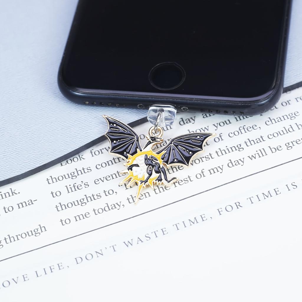 Mobile Phone Dust Plug, Fashionable Black and White Moon, Flying Dragon Bat Wing Pendant Mobile Phone Dragon Series Style, Ideal Best Gift, Halloween
