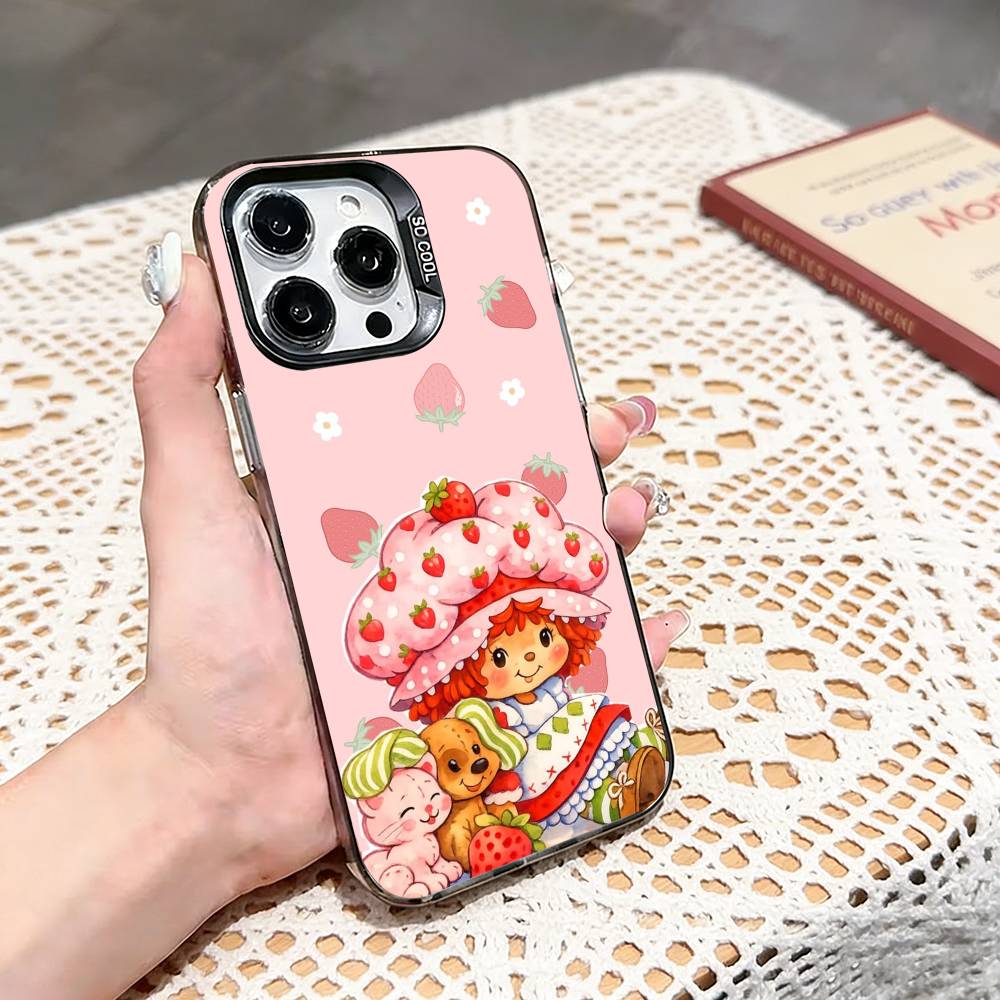 s-Strawberry Shortcake Phone Case For iPhone 17,16,15,14,13,12,11 Plus,Pro Max,XS,Colored silver phone case