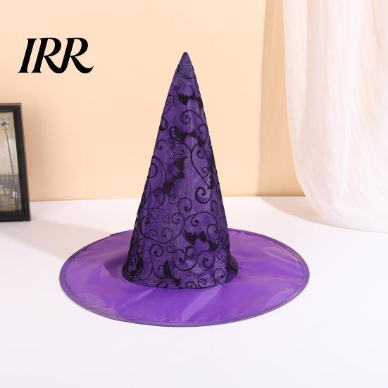 Halloween Role Play Supplies Witch Hat, Bat Spider Web Print Wizard Hat Stiff Wide Brim for Cosplay Costume, Party Supplies, Stage Performance Props