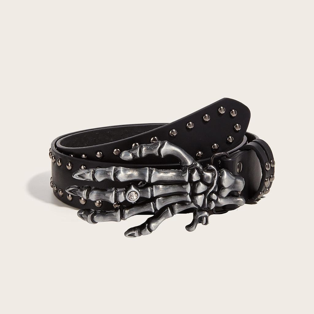 Cintura in Pelle Punk con Teschio e Fibbia Metallica per Uomo Giovane Streetwear Casual