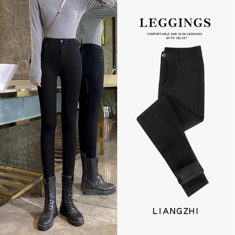 

Tall Women s High-Waisted Plus Velvet Skinny Black Pants - Autumn/Winter 2025 2XL fits 126-135 lbs