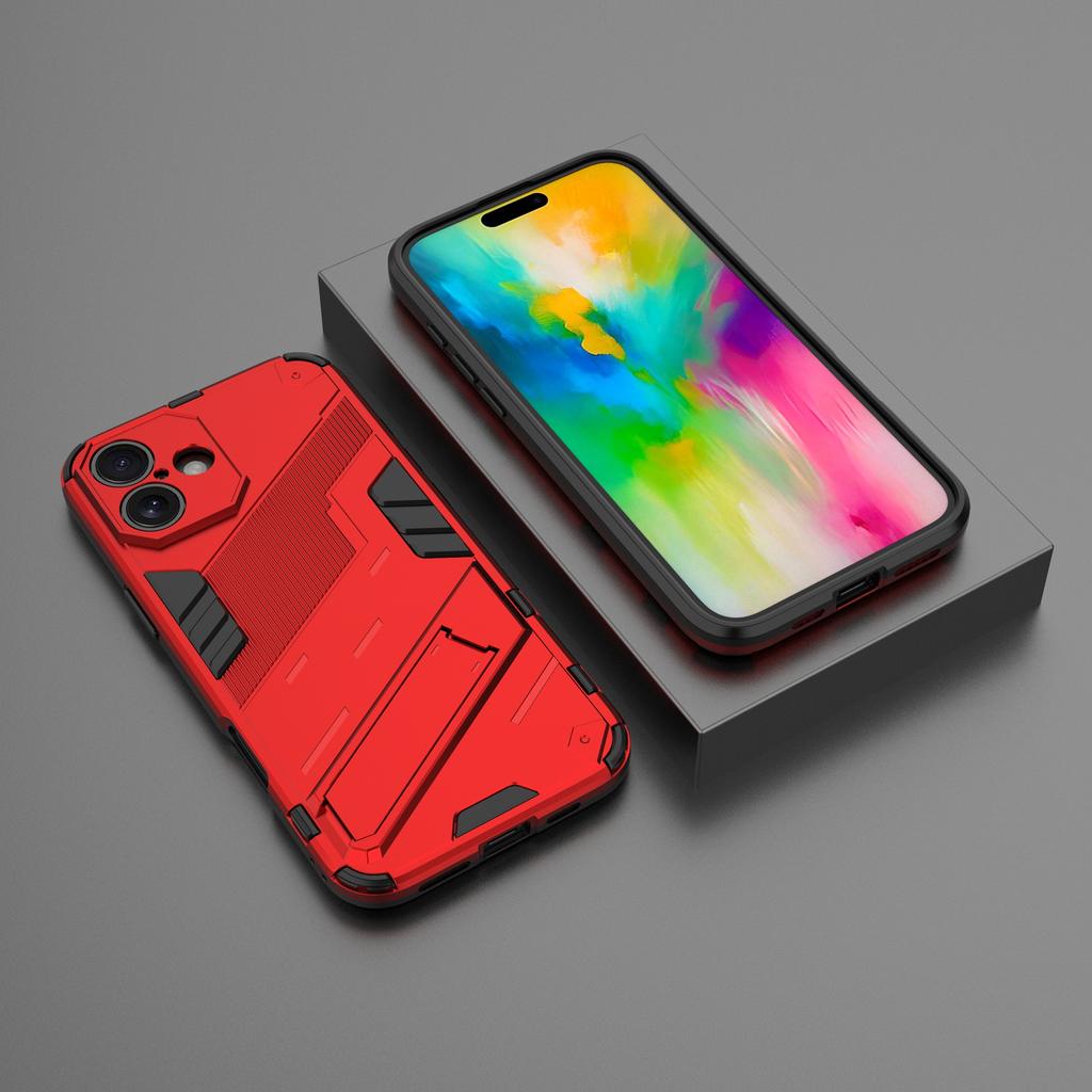 For iPhone 16 Plus Case PC+TPU Shockproof Phone Cover with Kickstand