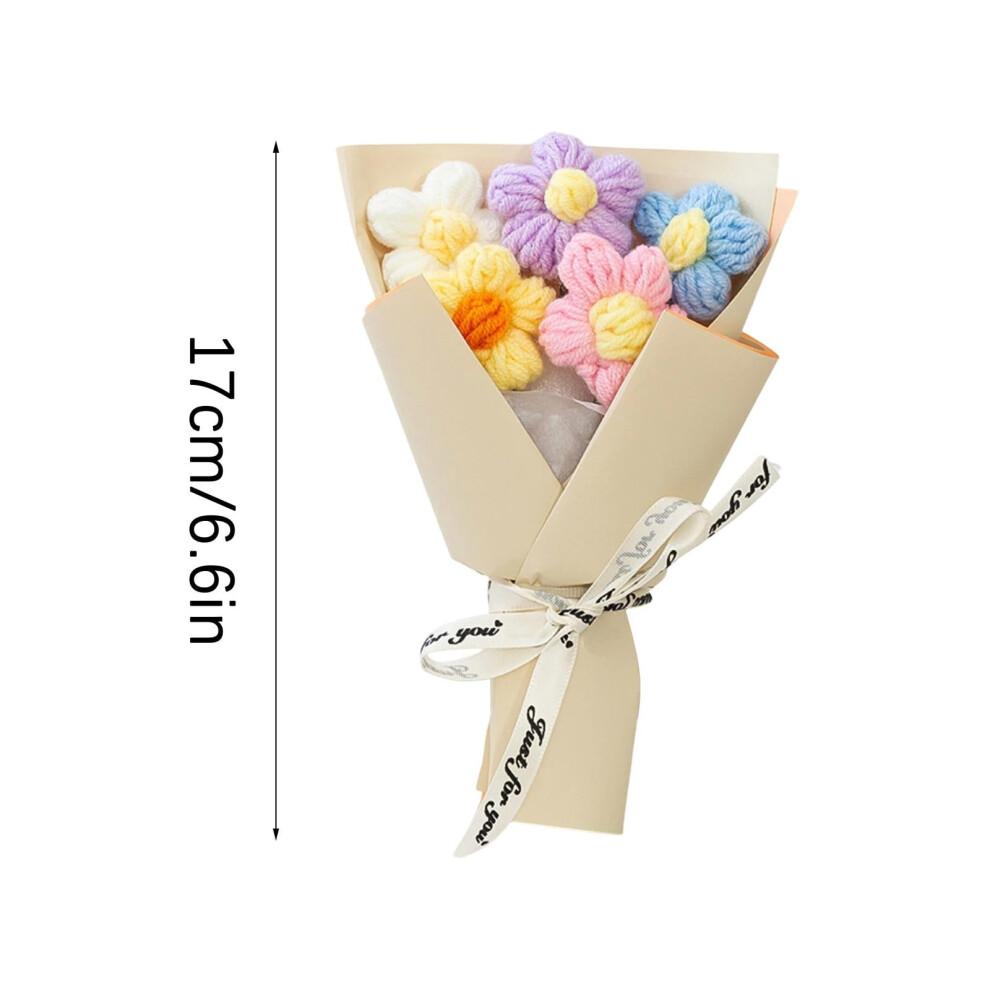 Knitted Puff Flower Bouquet – Handmade Crochet Floral Arrangement, DIY Craft Kit, Home Decor & Gift for Women, Compatible with Valentine's,