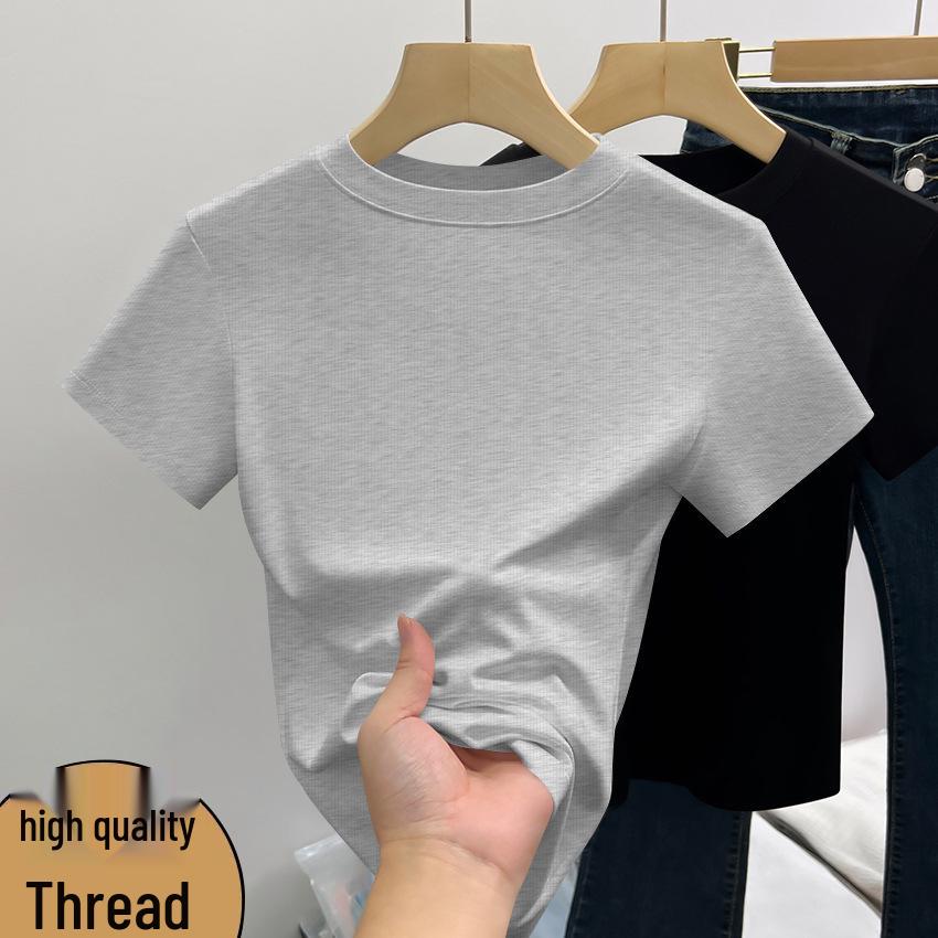 Commuting Korean Style Girls' Solid Color Slim Short Sleeve Ribbed Fashion Top