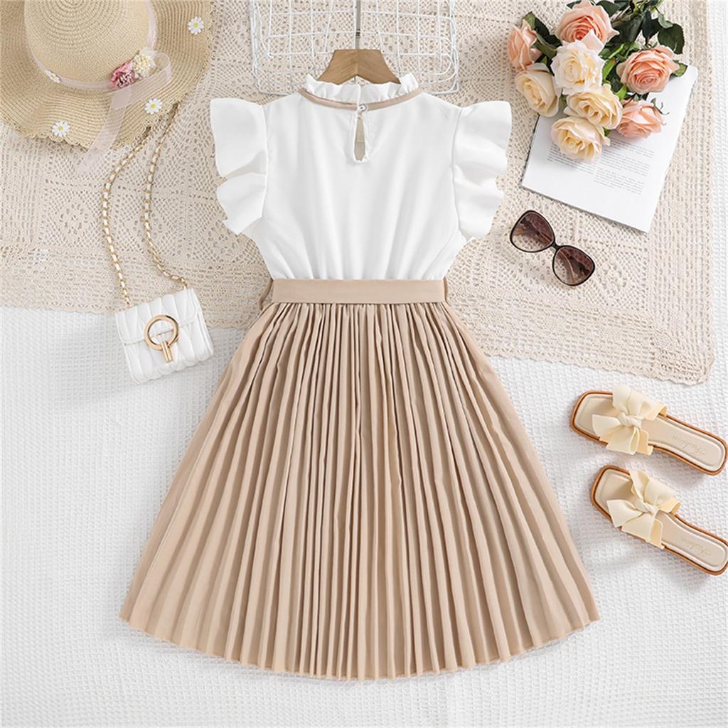 Summer Children's Dress Children's Dress Fancy Flying Sleeve Color Patchwork Pleated Girls Cute Fashion Princess Dress