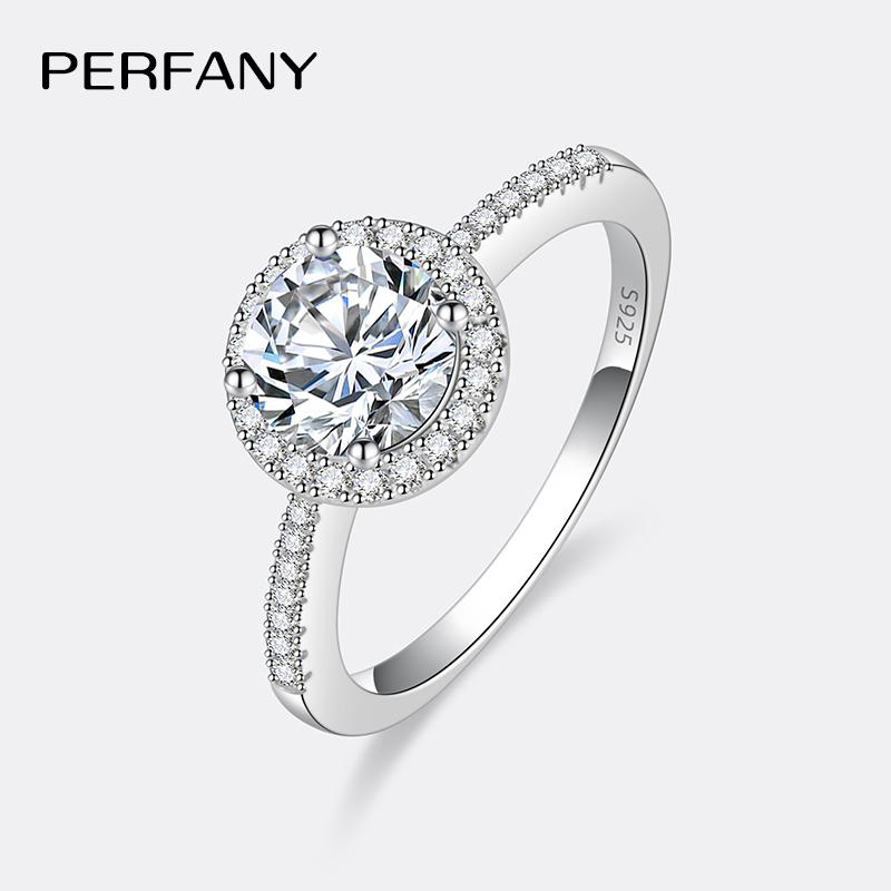 

PERFANY Moissanite Ring For Women S925 Pure Silver Plated 18K White Gold Round Diamond Proposal Wedding High-end Jewelry Ring Size: 5*Metal Color: 0.5CT-0.5mm