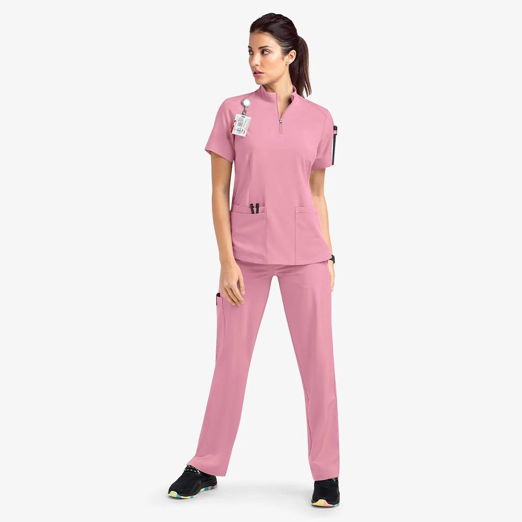 Short-sleeved Surgical Clothing Beauty Salon Nursing Clothing 2024 Summer Casual Stand-up Collar ZipperHospital Nurse Overalls