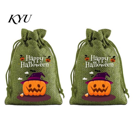 Lightweight Candy Carriers 2Pcs Halloween Pumpkin Drawstring Bags for Treats, Retro Burlap Pattern Party Favors Trick or Treat Bags, Portable