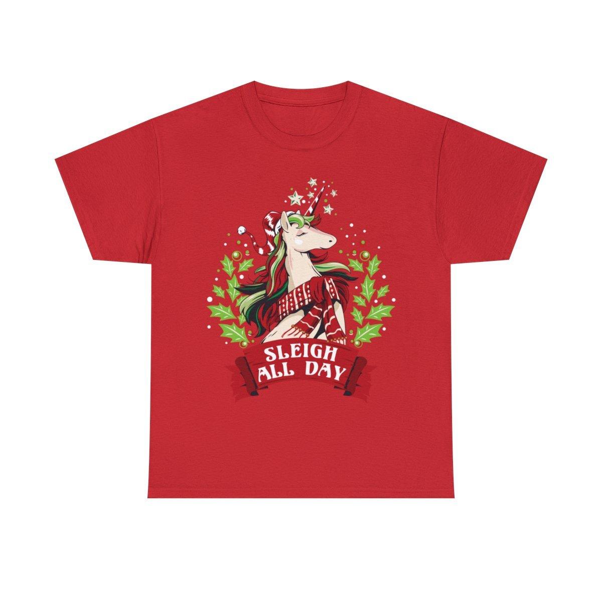 Sleigh All Day Cute Santa Unicorn Christmas Graphic Tee Shirt XL