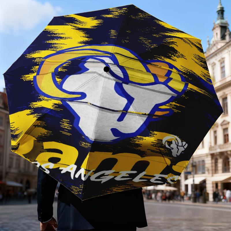 1PC Rams Football Team Spirit Printed Umbrella Folding umbrella, automatic umbrella 8-Frame for Travel, camping Fan gifts Christmas Gifts
