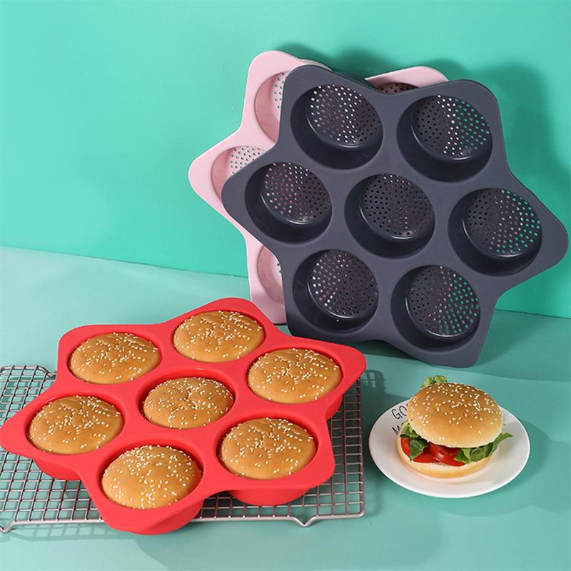 Hamburger Bread Baking Mold Food Grade Silicone Mold High Temperature Resistant Bread Baking Plate Non-stick Cake Bakeware Tool