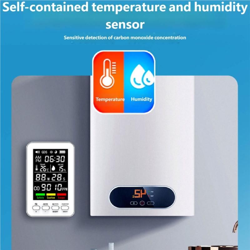 Intelligent Harmful Gas Alarm With Temperature Moisture Display Clock And Magnetic Back For Indoor Use