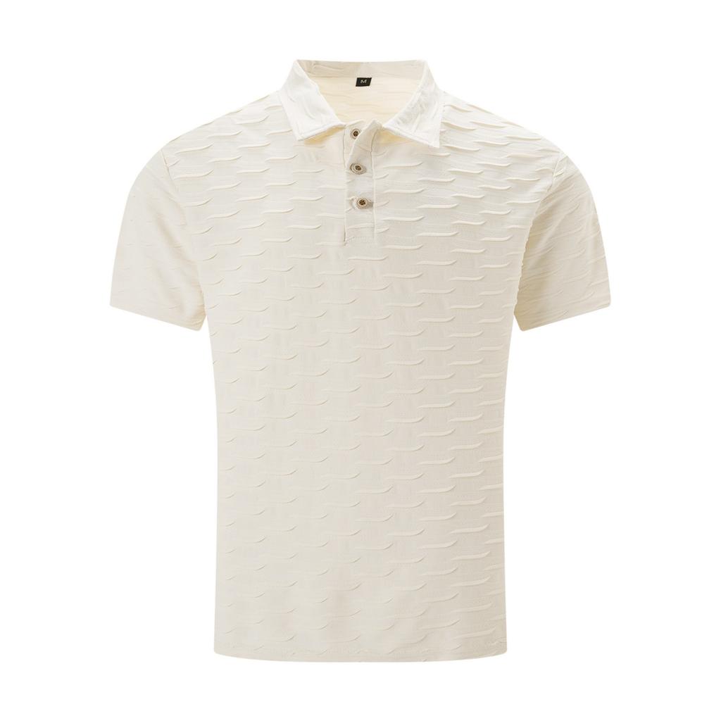 Summer New Simple Solid Colour Men's T-shirt Button Jacquard Casual Short-sleeved Polo Shirt Tops