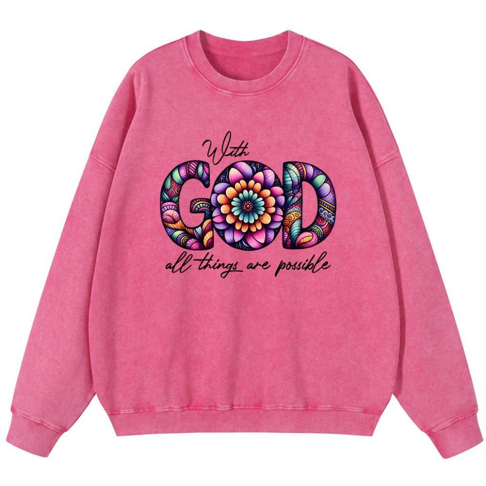 

With God All Things Are Possible Womens Vintage Washed Cotton Thin style Sweatshirt Street Autumn Pullover Hipster 2XL