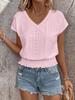 2025 Frühling/Sommer V-Ausschnitt Jacquard Cutout Raffung Kurzarm Damen Freizeit Mode Top