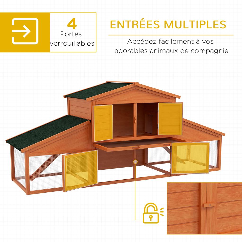 Hutch Cage for Rabbits Rodents Chicken Coop XXL 2 Levels 2 Runs Droppings Tray 2.25L X 0.70W X 1H M Solid Pine Wood