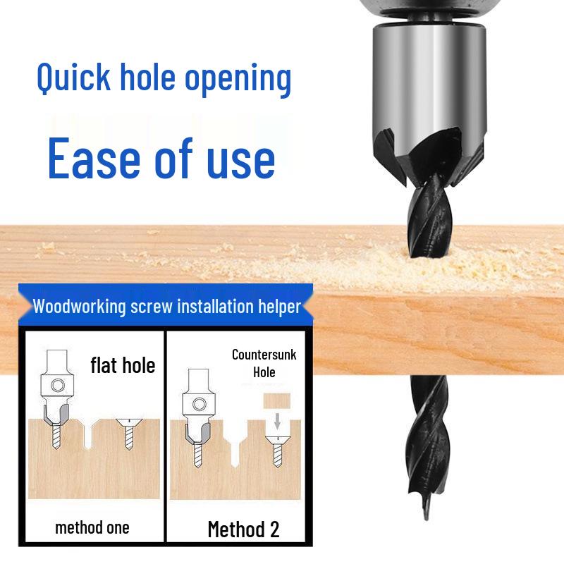 Seven-Piece Woodworking Chamfer Tool Set: 3-10mm High-Speed Steel Three-Point Countersink Drill Bits