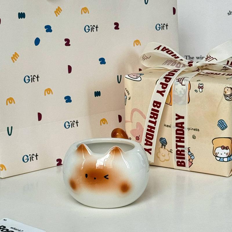 High-value birthday gift, cute Siamese cat ceramic mug, gift box for men, women and sisters and children
