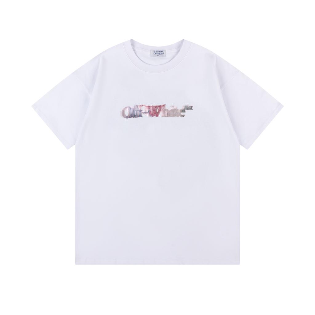 Off-White Nowość Wiosna/Lato 2025 Bluza z kapturem z okrągłym dekoltem i wzorem pękającego anioła OW, T-shirt z krótkim rękawem dla mężczyzn i kobiet