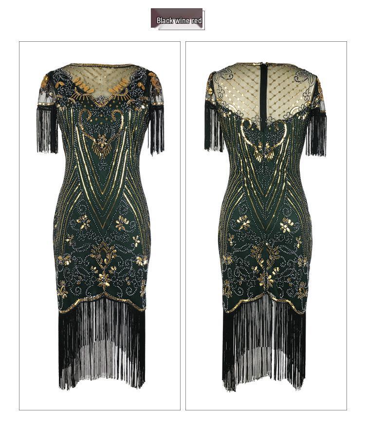 Vintage 1920s Sequin Beaded Ball Gown with Embroidery & Tassels - Plus Size Cocktail Dress