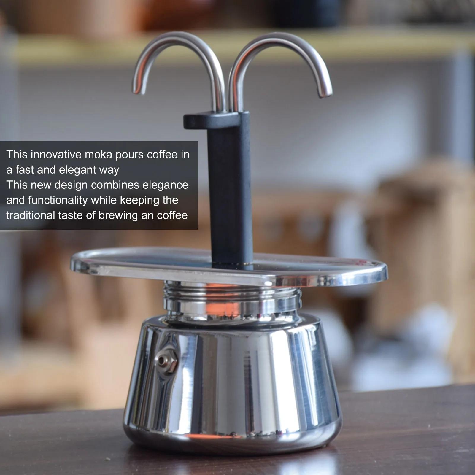 Italian DIY Conduit Coffee Maker 2 Cup 100ML Moka Pot Double Head Stainless Steel Mocha Coffee Pot