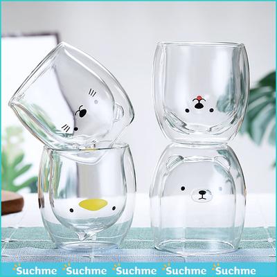 Double Wall Glass High Borosilicate Coffee Cup Heat Resistant Cute Animal Style Tea Mug Milk Juice Drink Glass for Friends Gifts